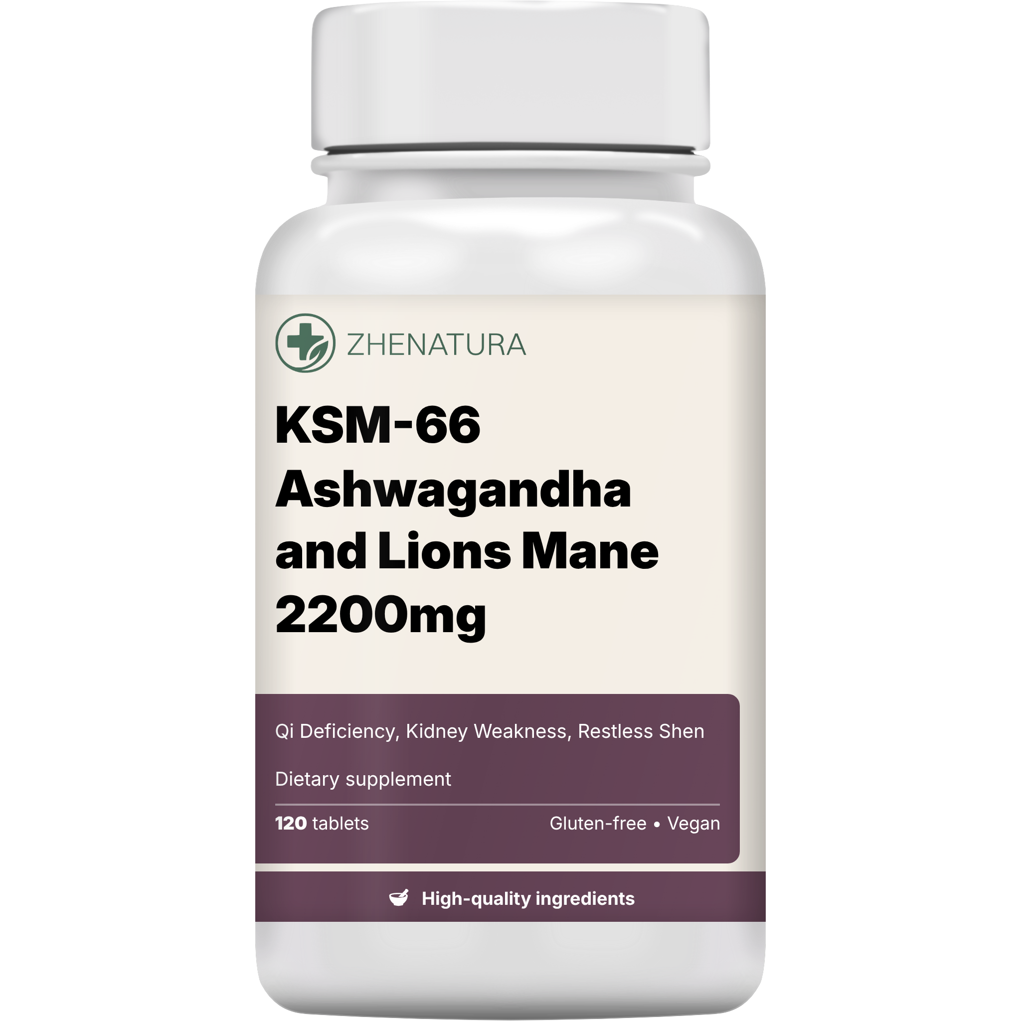 Ksm 66 ashwagandha and lions mane 2200mg packaging bottle zhen 1.png