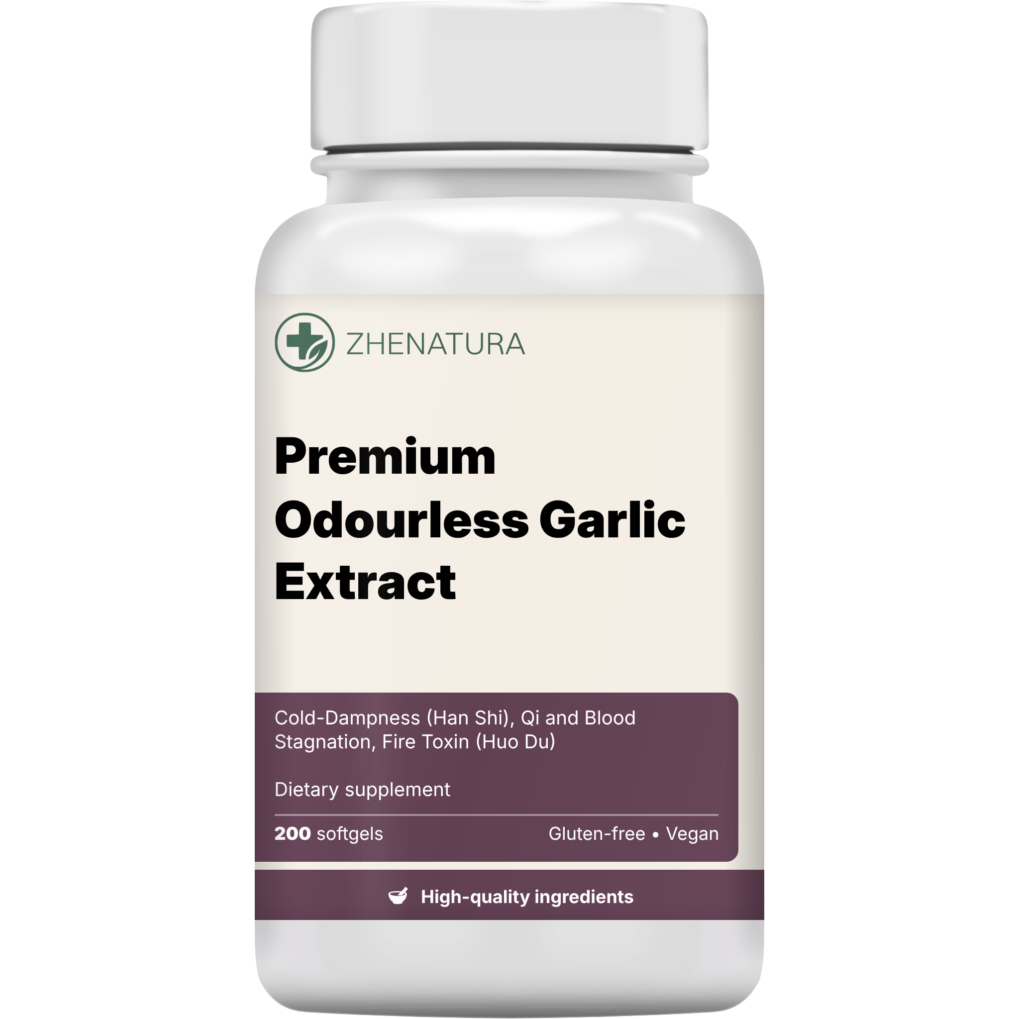 Premium odourless garlic extract packaging bottle zhen 1.png